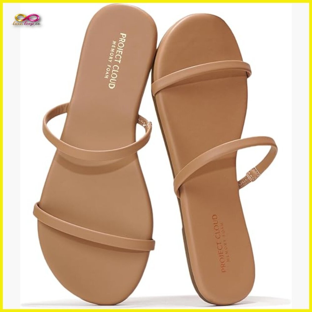 Leather Slide Sandals Memory Foam Insole Non-Slip Lightweight Beach Flip Flops